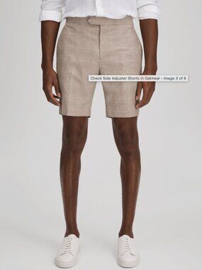 NWT Reiss Send Check Side Adjuster Shorts in Oatmeal (36W)